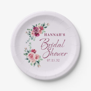 Assiettes En Carton Mariage Champêtre Fleurs de Bourgogne et Rose