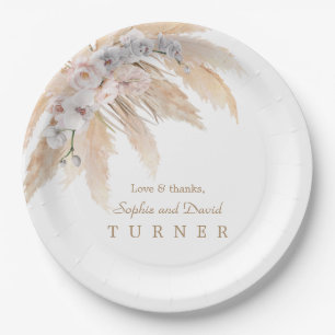 Assiettes En Carton Mariage Charm White Orchid Blush Rose Pampas Grass