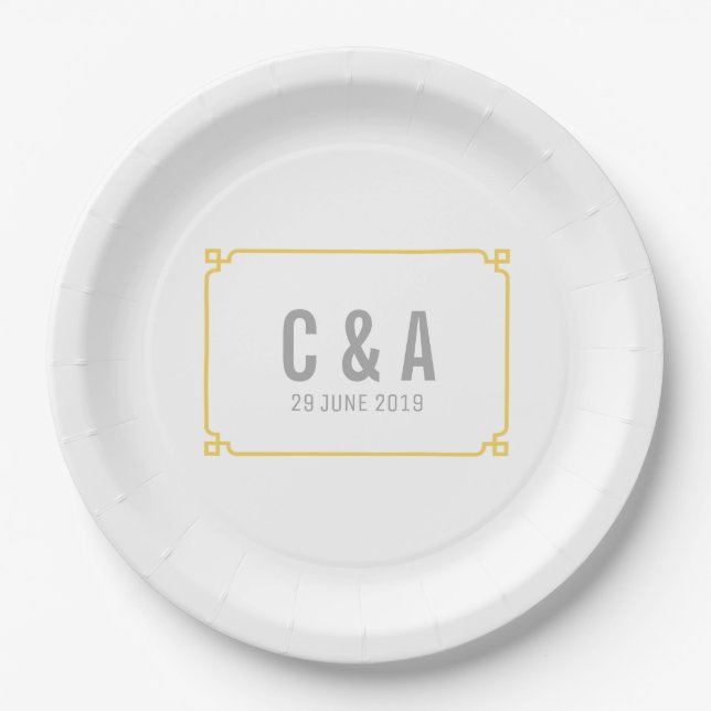 Assiettes En Carton Mariage Chic Deco Jaune (Devant)