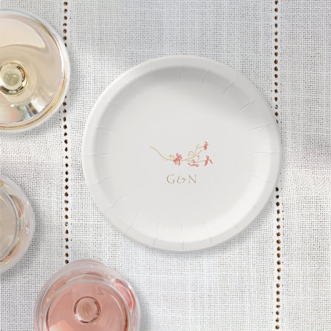 Assiettes En Carton Mariage Chic Fleur sauvage Initiales Couple (Créateur téléchargé)