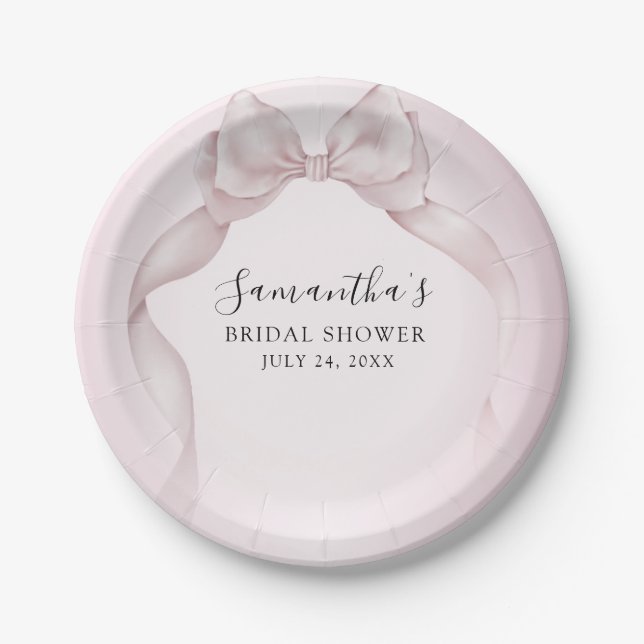 Assiettes En Carton Mariage Chic Rose Ruban (Devant)