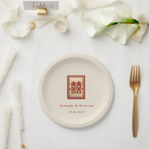Assiettes En Carton Mariage chinois à double bonheur