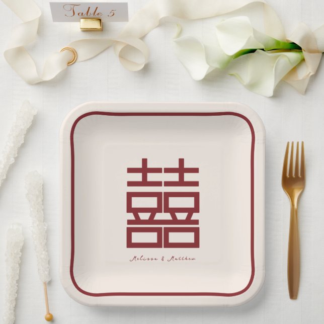 Assiettes En Carton Mariage chinois moderne Red Double Happy (Mariage)