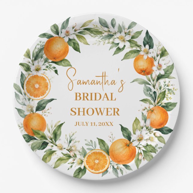 Assiettes En Carton Mariage Citron Orange Main Squeeze (Devant)