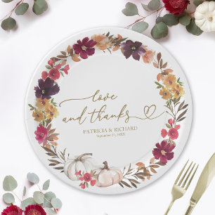 Assiettes En Carton Mariage Citrouille Florale Bourgogne Amour et Merc