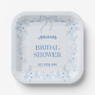 Assiettes En Carton Mariage civil Bleu Chinoiserie Floral Bow