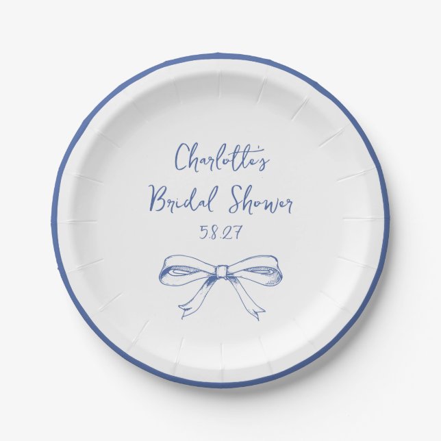 Assiettes En Carton Mariage civil Coquette Nœud Bleu Shower de mariage (Devant)