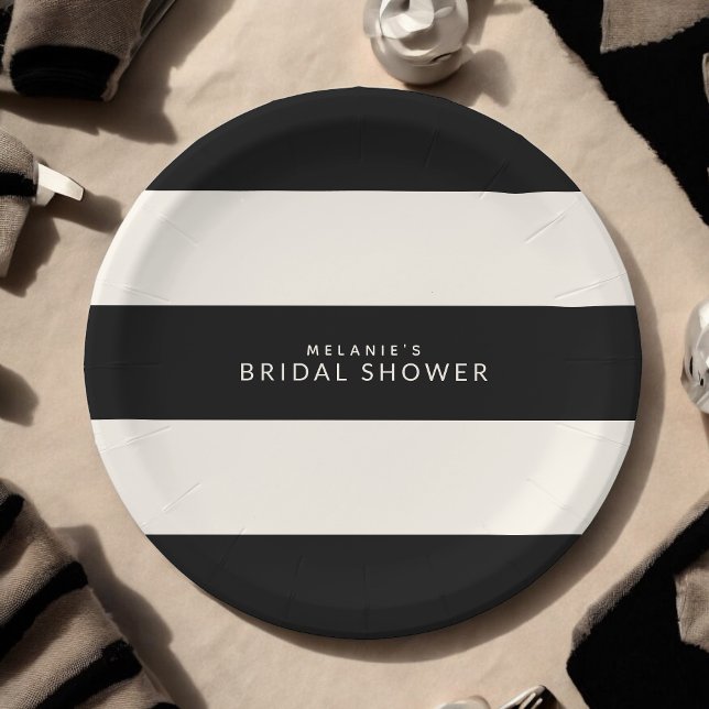 Assiettes En Carton Mariage classique avec rayures noires et ivoire (Créateur téléchargé)