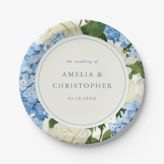 Assiettes En Carton Mariage Classique Hydrangea Bleu Rose Blanche