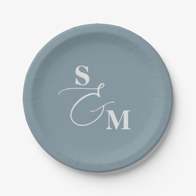 Assiettes En Carton Mariage Classique Monogramme Esperluette Moderne (Devant)