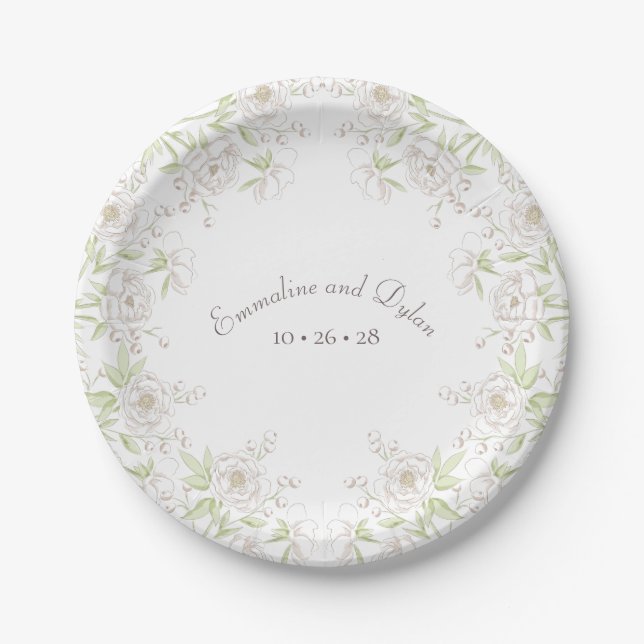 Assiettes En Carton Mariage Classique Rose Blanche (Devant)