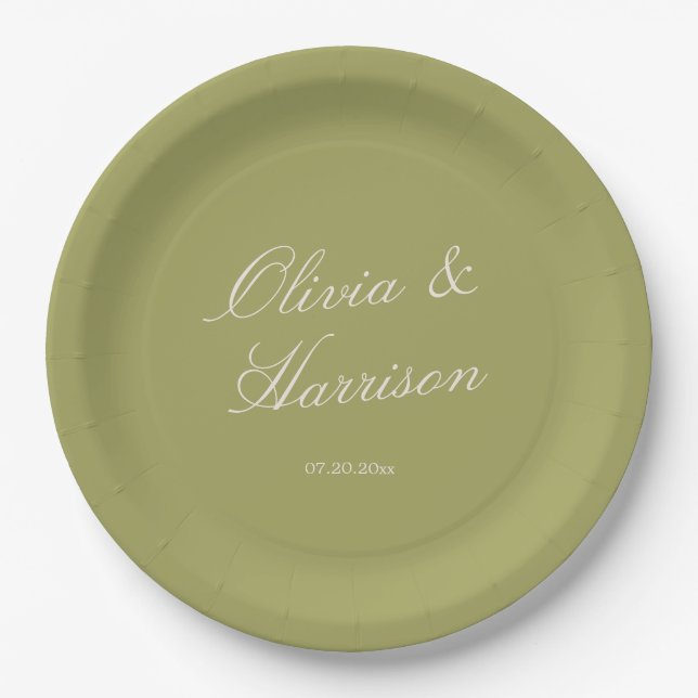 Assiettes En Carton Mariage Classique Vert Olive (Devant)