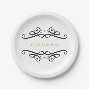 Assiettes En Carton Mariage classique vintage noir et blanc Engagement