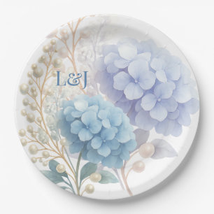 Assiettes En Carton Mariage couleur bleu d'aquarelle romantique Pearl