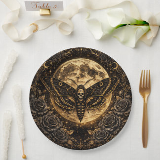 Assiettes En Carton Mariage crâne de papillon gothique – Élégance somb