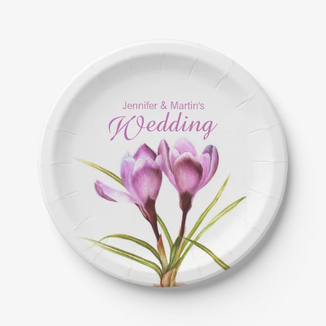 Assiettes En Carton Mariage crocus violet art porte-feuille (Devant)