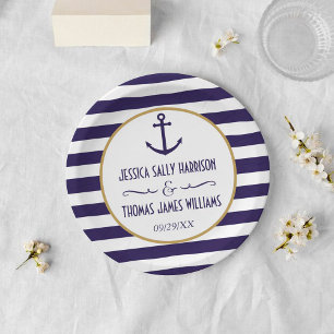 Assiettes En Carton Mariage d'Ancre de la marine nautique et de la ban
