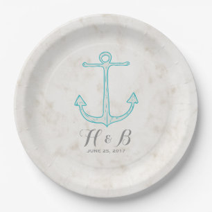 Assiettes En Carton Mariage d'Ancre turquoise Rustique