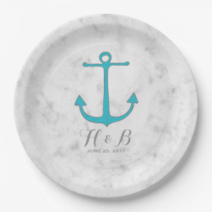 Assiettes En Carton Mariage d'Ancres Turquoise Rustic