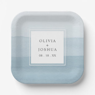 Assiettes En Carton Mariage d'aquarelle bleu