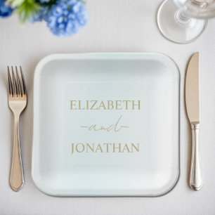 Assiettes En Carton Mariage d'aquarelle bleu