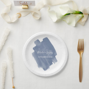 Assiettes En Carton Mariage d'aquarelle bleu foncé