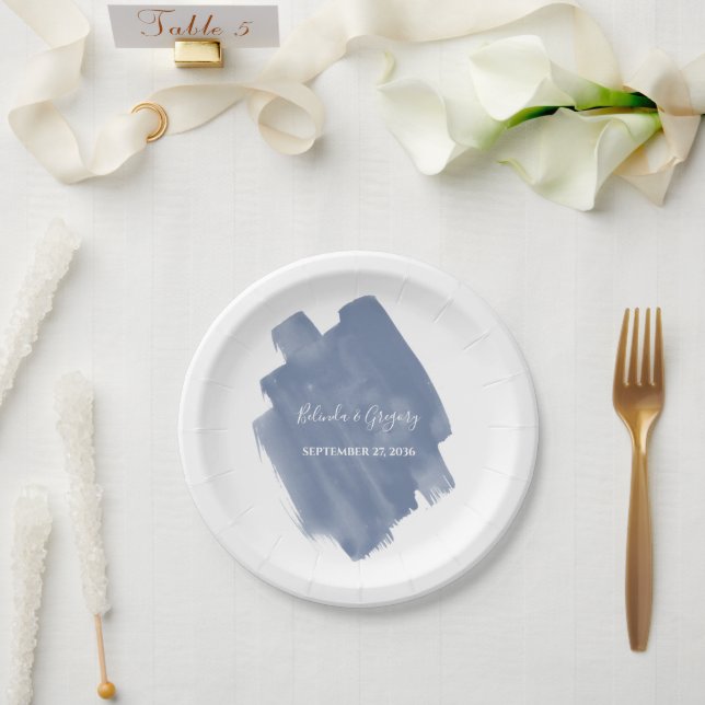 Assiettes En Carton Mariage d'aquarelle bleu foncé (Mariage)