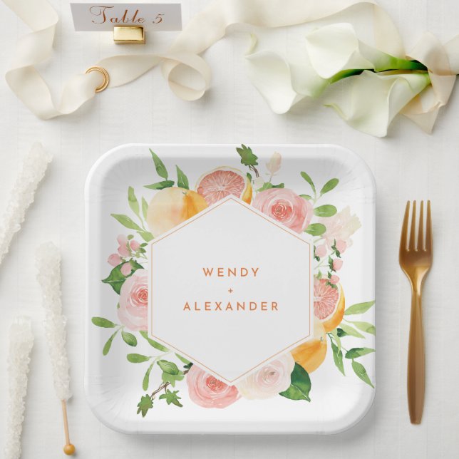 Assiettes En Carton Mariage d'aquarelle Citrus (Mariage)