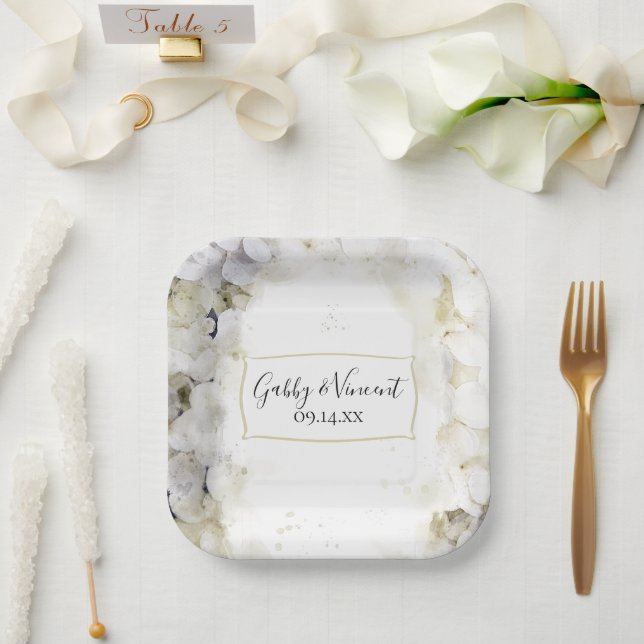 Assiettes En Carton Mariage d'aquarelle florale d'Hydrangea blanc (Mariage)