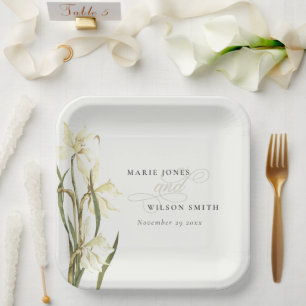 Assiettes En Carton Mariage d'aquarelle florale rustique blanc
