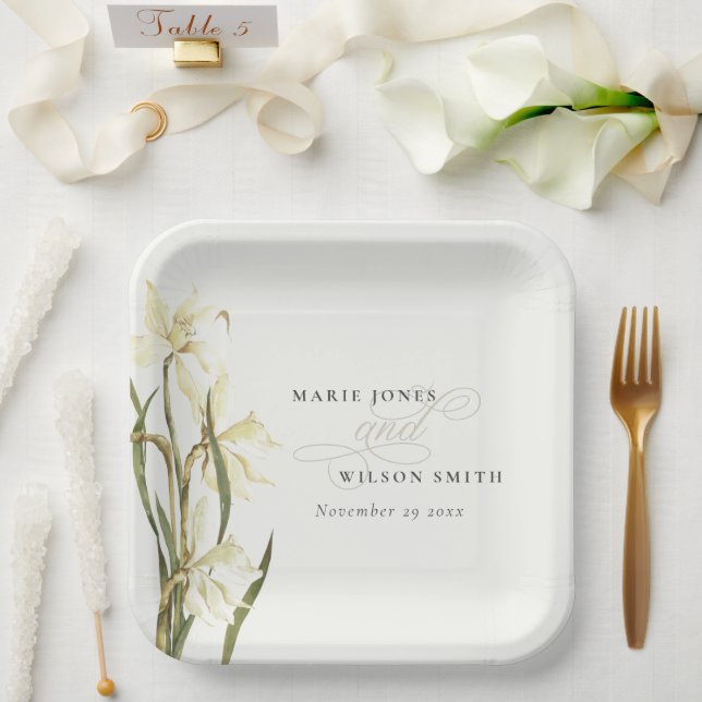 Assiettes En Carton Mariage d'aquarelle florale rustique blanc (Mariage)