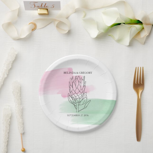 Assiettes En Carton Mariage d'aquarelle King Protea (Mariage)