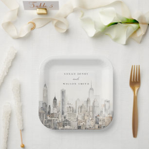 Assiettes En Carton Mariage d'aquarelle minimaliste New York City Skyl