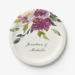 Assiettes En Carton Mariage d'aquarelle rose foncé violet