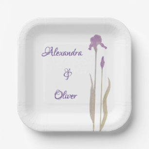 Assiettes En Carton Mariage d'aquarelle violet et bleu Iris