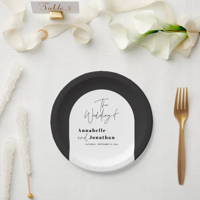 Assiettes En Carton mariage d'arche noir et blanc (Mariage)