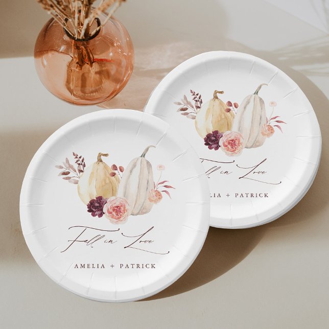 Assiettes En Carton Mariage d'automne Citrouille Tombez amoureux (Créateur téléchargé)