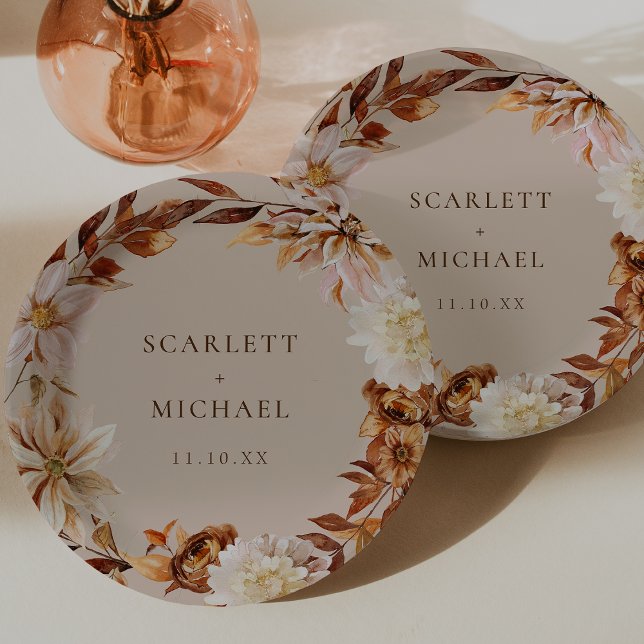 Assiettes En Carton Mariage de automne rustique (Rustic Fall Watercolor Floral Wedding Paper Plates by Painted Paperie
)