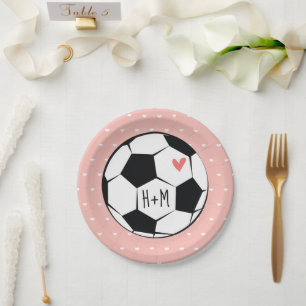 Assiettes En Carton Mariage de balle de soccer rose monogramme