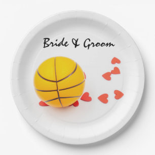 Assiettes En Carton Mariage de basket-ball avec amour coeur rouge sur