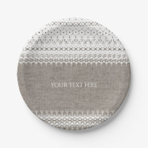 Assiettes En Carton Mariage de burlap rustique et dentelle élégante