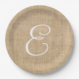 Assiettes En Carton Mariage de Burlap rustique Monogramme simple