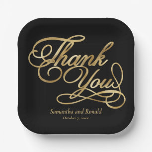 Assiettes En Carton Mariage de calligraphie Merci noir et or