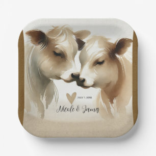 Assiettes En Carton Mariage de Campagne Amour Vache Marron Crème