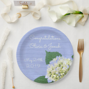 Assiettes En Carton Mariage de céréales en bois bleu hydrangea Bloom