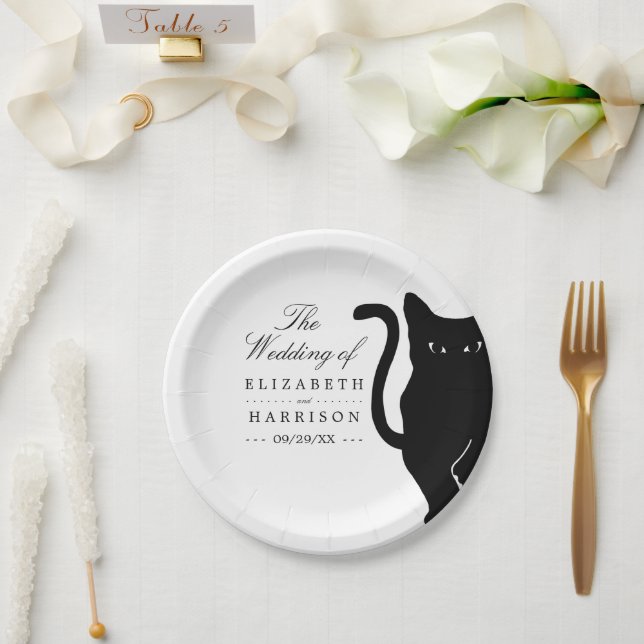 Assiettes En Carton Mariage de chat noir Whimsical moderne (Mariage)