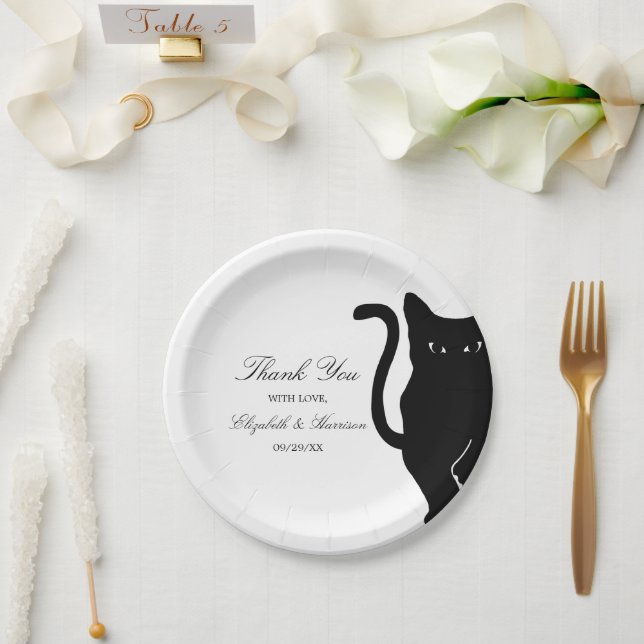 Assiettes En Carton Mariage de chat noir Whimsical moderne (Mariage)