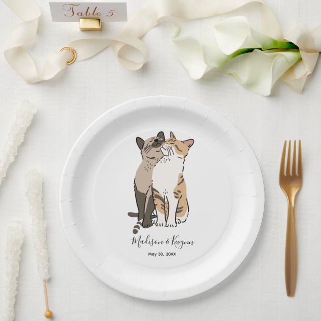 Assiettes En Carton Mariage de chats mignons (Mariage)