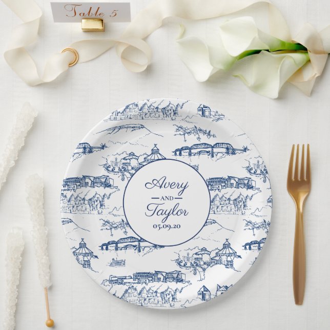 Assiettes En Carton Mariage de Chattanooga Toile Navy et Blanc (Mariage)