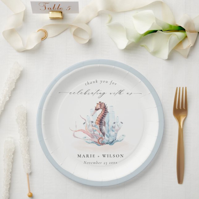 Assiettes En Carton Mariage de corail d'algues sous-marines (Mariage)